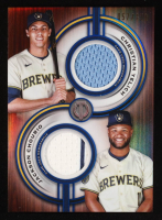 Jackson Chourio / Christian Yelich 2025 Topps Tribute Dual Player Relics Blue #TPDRYC #57/150 at PristineAuction.com