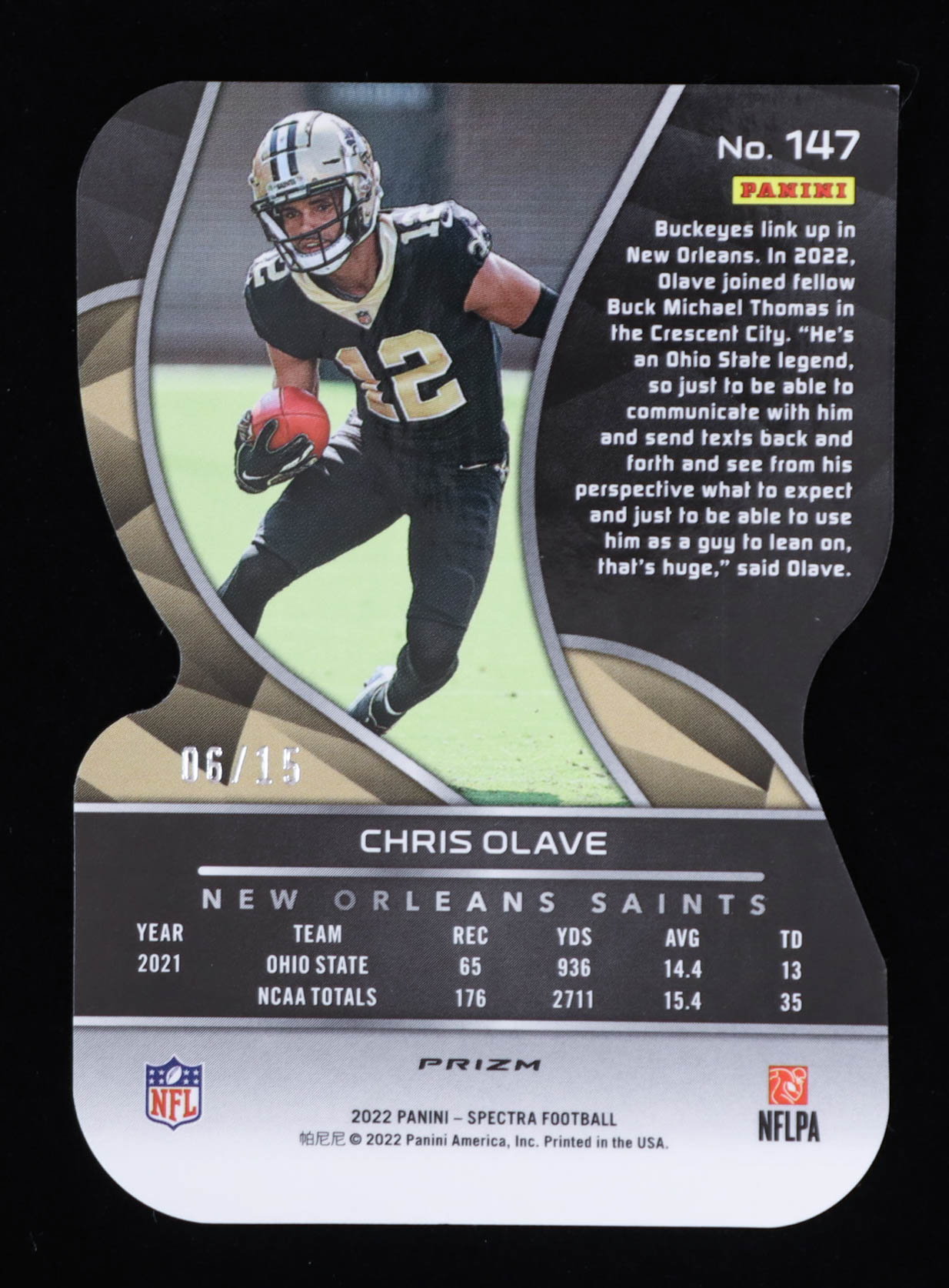 Chris Olave 2022 Panini Spectra Neon Orange Die Cut #147 RC #06/15 at PristineAuction.com Chris Olave 2022 Panini Spectra Neon Orange Die Cut #147 RC #06/15 at PristineAuction.com