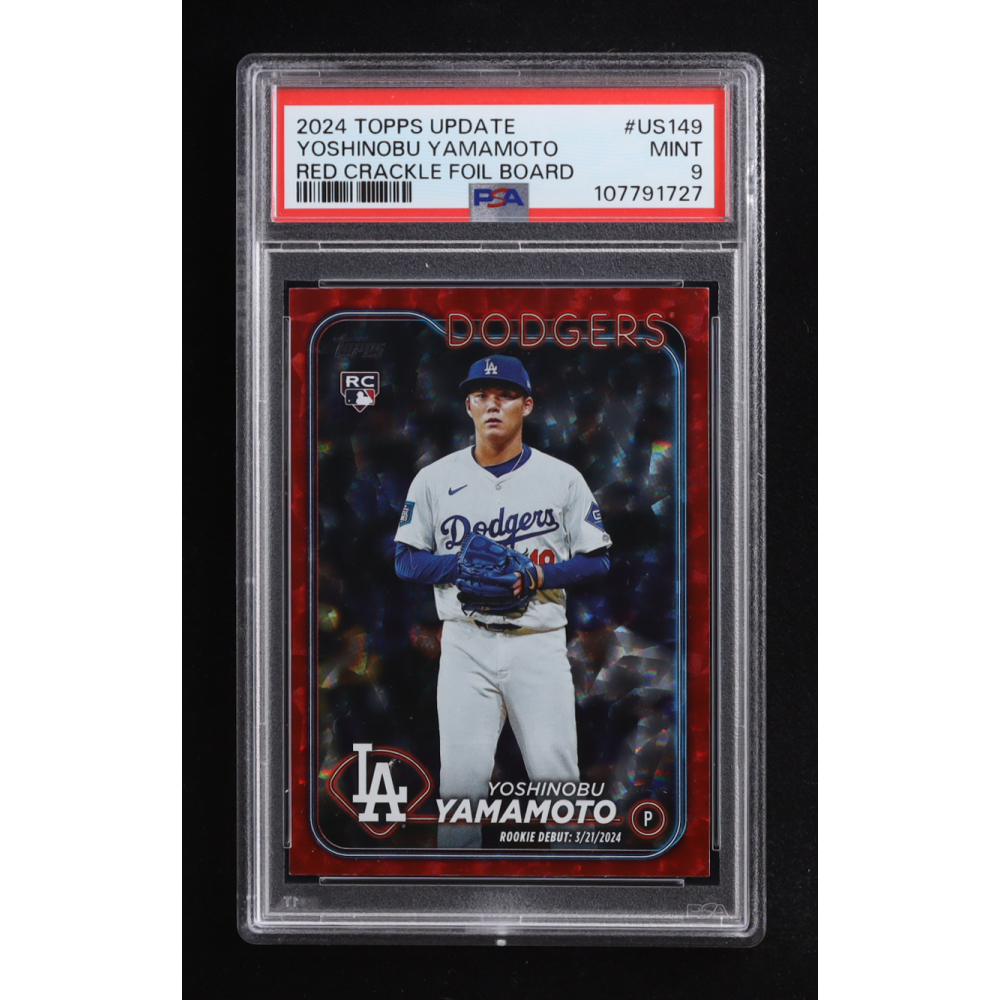 Yoshinobu Yamamoto 2024 Topps Update Red Crackle Foil Board #US149 #130/199 RC (PSA 9) at PristineAuction.com