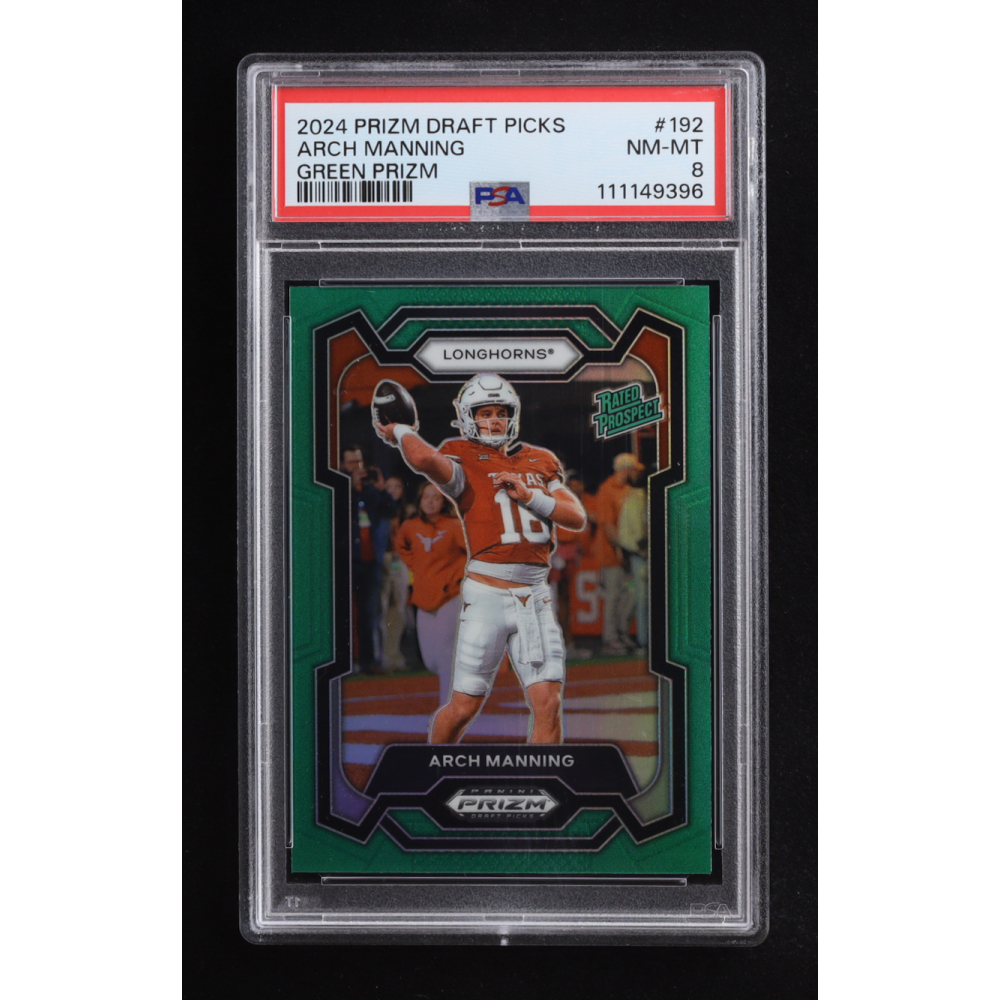 Arch Manning 2024 Panini Prizm Draft Picks Green Prizm #192 RC (PSA 8) at PristineAuction.com