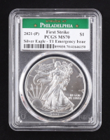 2021-(P) American Silver Eagle, Type 1 First Strike Emergency Issue - Struck at Philadelphia Mint (PCGS MS70) at PristineAuction.com
