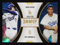 Shohei Ohtani / Roy Campanella 2025 Topps Welcome to the Club 3X MVP Dual 3X MVP Blue Foil #D8 #103/150 at PristineAuction.com