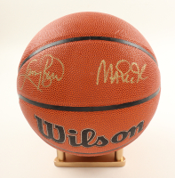 Larry Bird & Magic Johnson Signed NBA Basketball With Stand (PSA & Beckett) at PristineAuction.com