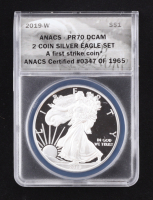 2019 Proof American Silver Eagle, First Strike 2-Coin Silver Eagle Set - Certified #347 of 1965 (ANACS PR70 DCAM) at PristineAuction.com
