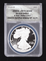 2020-(W) Proof American Silver Eagle, First Strike - West Point Mint - Certified #642 of 1135 (ANACS PR70 DCAM) at PristineAuction.com