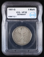 1951-G Germany 5 Mark, KM#112.1 - .625 Fine Silver (ICG - VF35) at PristineAuction.com