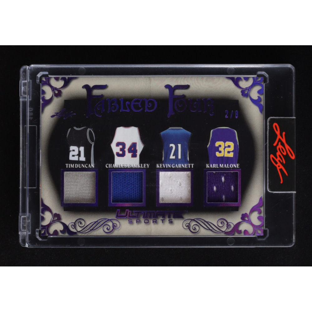 Tim Duncan / Charles Barkley / Kevin Garnett / Karl Malone 2024 Leaf Ultimate Sports Fabled Four Spectrum Purple #FF5 #2/8 at PristineAuction.com