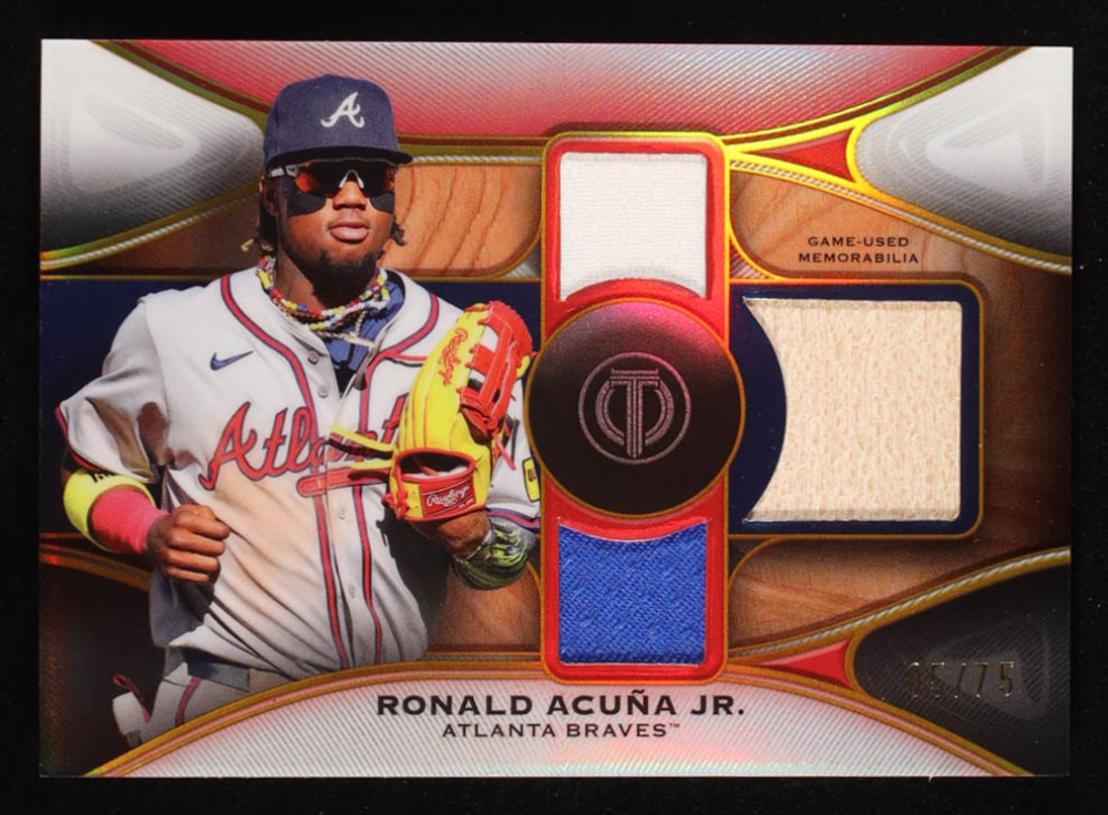Ronald Acuna Jr. 2025 Topps Tribute Triple Relics Gold #TTRRA #5/75