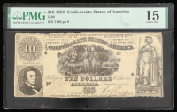 1861 Confederate $10 Currency Note T-30, 3rd Series (PMG Choice Fine 15) at PristineAuction.com