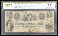 1850s Merchants Bank $10 Currency Note Boston, Massachusetts - Haxby# MA-285-S10, Plate B (PCGS Very Fine 25) at PristineAuction.com