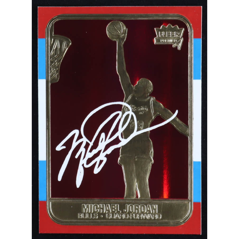 Michael Jordan 1997 Fleer Premier Signature Series Red Holo Refractor 23Kt Gold Card at PristineAuction.com