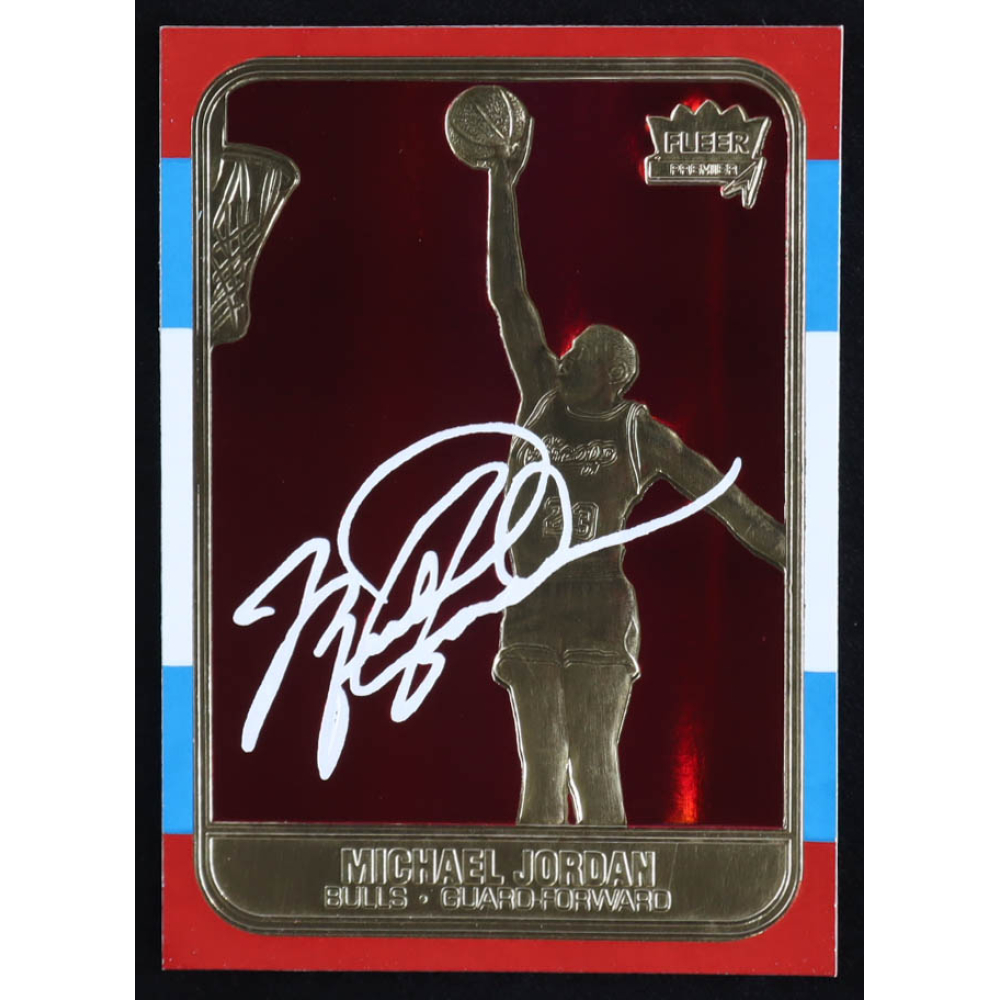Michael Jordan 1997 Fleer Premier Signature Series Red Holo Refractor 23Kt Gold Card at PristineAuction.com