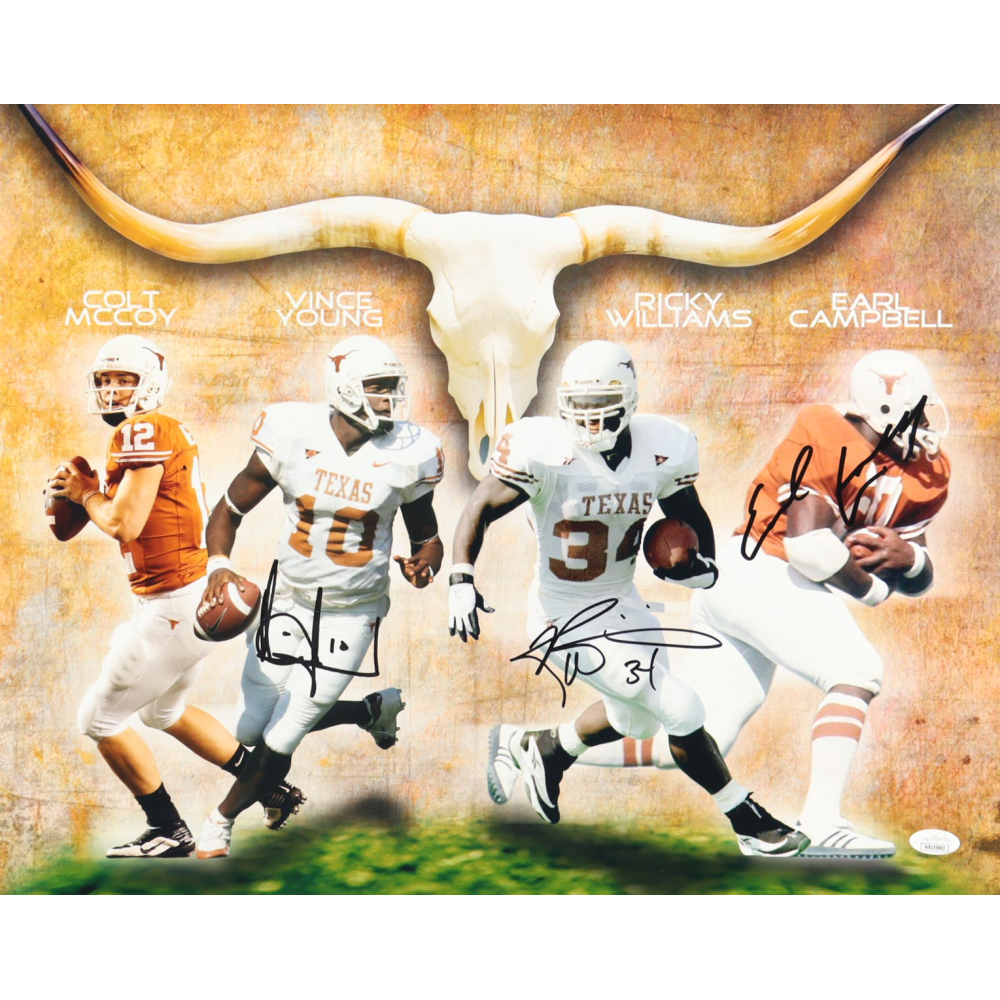Vince Young, Ricky Williams & Earl Campbell Signed Texas Longhorns 16x20 Photo (JSA) at PristineAuction.com
