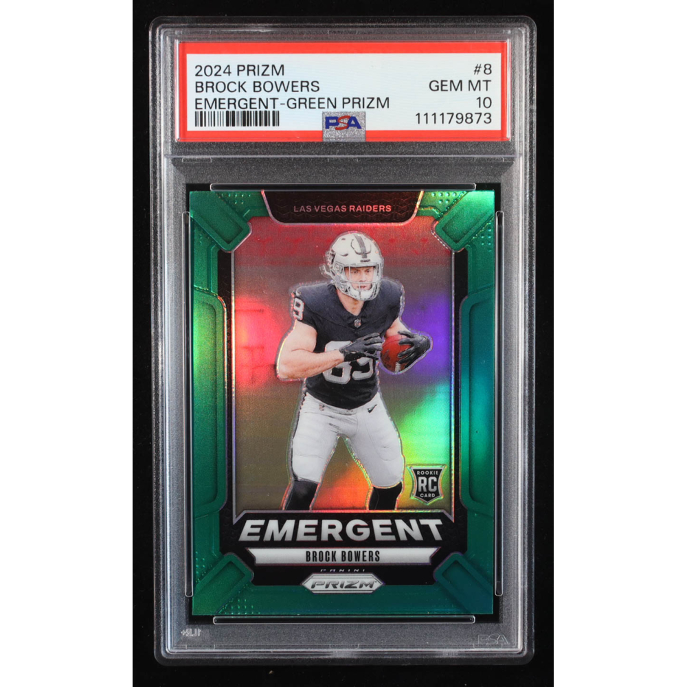 Brock Bowers 2024 Panini Prizm Emergent Prizms Green #8 RC (PSA 10) at PristineAuction.com
