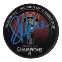 Sylvain Lefebvre Signed Panthers Stanley Cup Champions Logo Hockey Puck (JSA) at PristineAuction.com