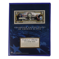 Donald Trump Genuine Legal Tender Colorized U.S. $2.00 Two Dollar Bill Commemorative Edition Bank Note with Folder at PristineAuction.com