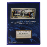 Donald Trump Genuine Legal Tender Colorized U.S. $2.00 Two Dollar Bill Commemorative Edition Bank Note with Folder at PristineAuction.com