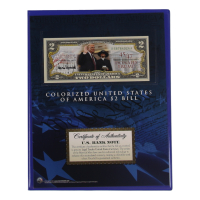 Donald Trump Genuine Legal Tender Colorized U.S. $2.00 Two Dollar Bill Commemorative Edition Bank Note with Folder at PristineAuction.com