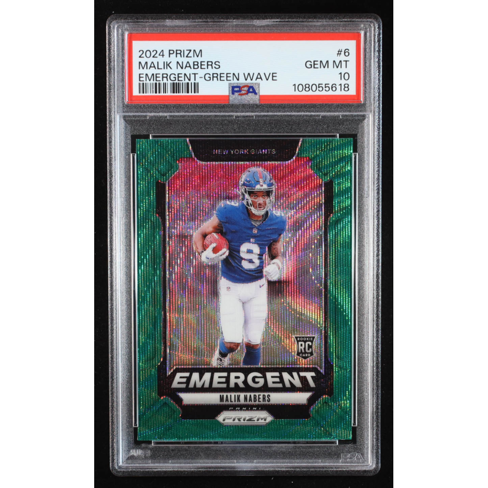 Malik Nabers 2024 Panini Prizm Emergent Green Wave #6 RC (PSA 10) at PristineAuction.com
