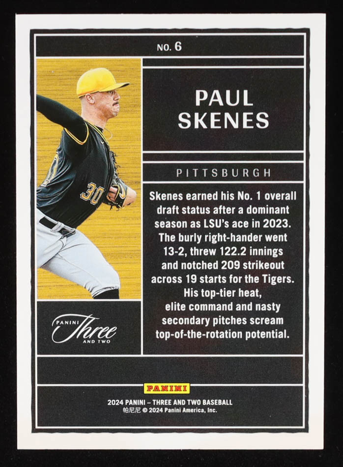 Paul Skenes 2024 Panini Three and Two Draft Class Full Count #6 RC #2/32 at PristineAuction.com Paul Skenes 2024 Panini Three and Two Draft Class Full Count #6 RC #2/32 at PristineAuction.com