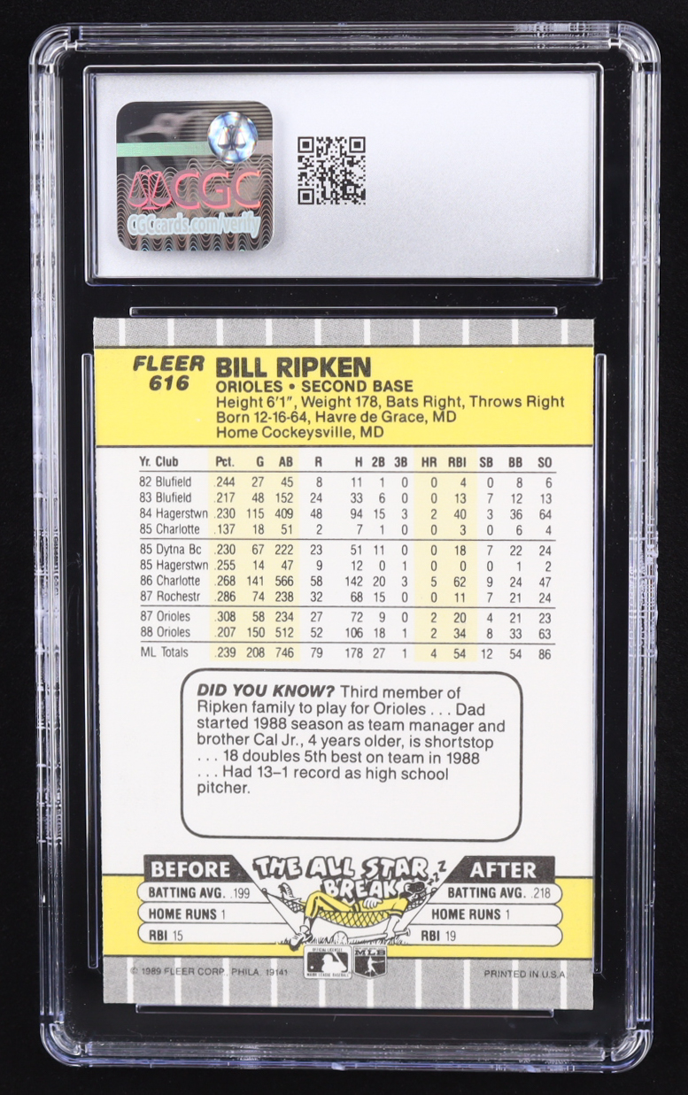 Bill Ripken 1989 Fleer #616E DP / Black Box Covering Bat Knob (CGC 9.5) at PristineAuction.com Bill Ripken 1989 Fleer #616E DP / Black Box Covering Bat Knob (CGC 9.5) at PristineAuction.com