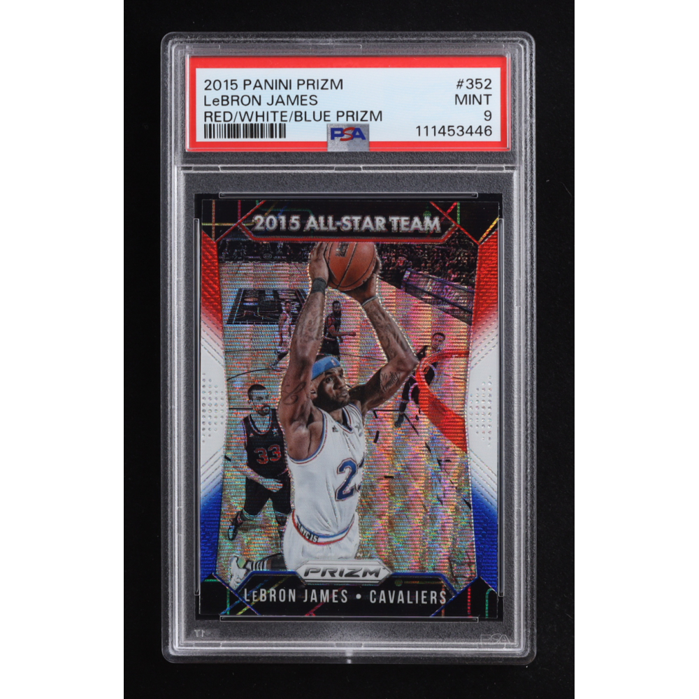 LeBron James 2015-16 Panini Prizm Prizms Red White Blue #352 (PSA 9) at PristineAuction.com