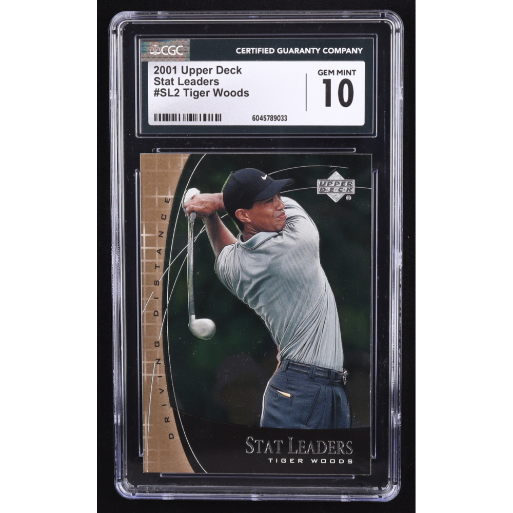 Tiger Woods 2001 Upper Deck Stat Leaders #SL2 RC (CGC 10) at PristineAuction.com