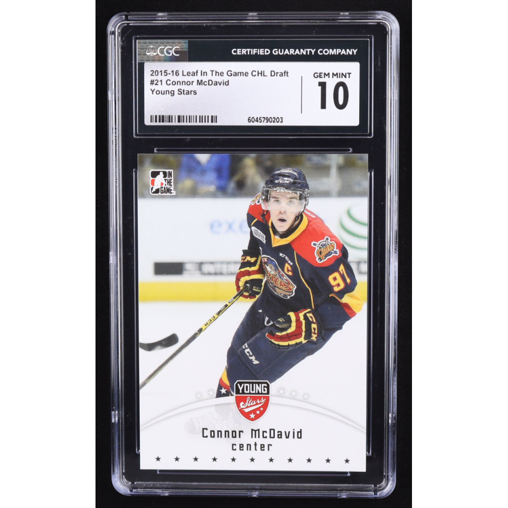 Connor McDavid 2015-16 Leaf In The Game CHL Draft #21 Young Stars RC (CGC 10) at PristineAuction.com
