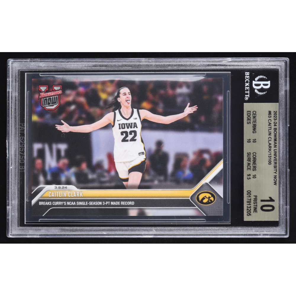Caitlin Clark 2023-24 Bowman University Now #63 RC (BGS 10) at PristineAuction.com