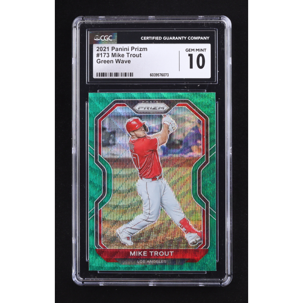 Mike Trout 2021 Panini Prizm Prizms Green Wave #173 (CGC 10) at PristineAuction.com