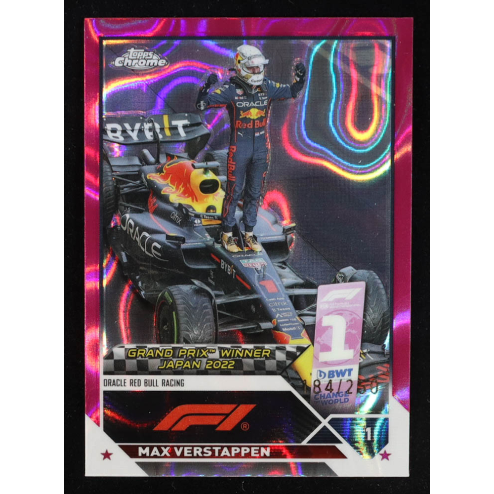 Max Verstappen 2023 Topps Chrome Formula 1 Fuchsia Lava Refractors #161 GPW #184/250 at PristineAuction.com