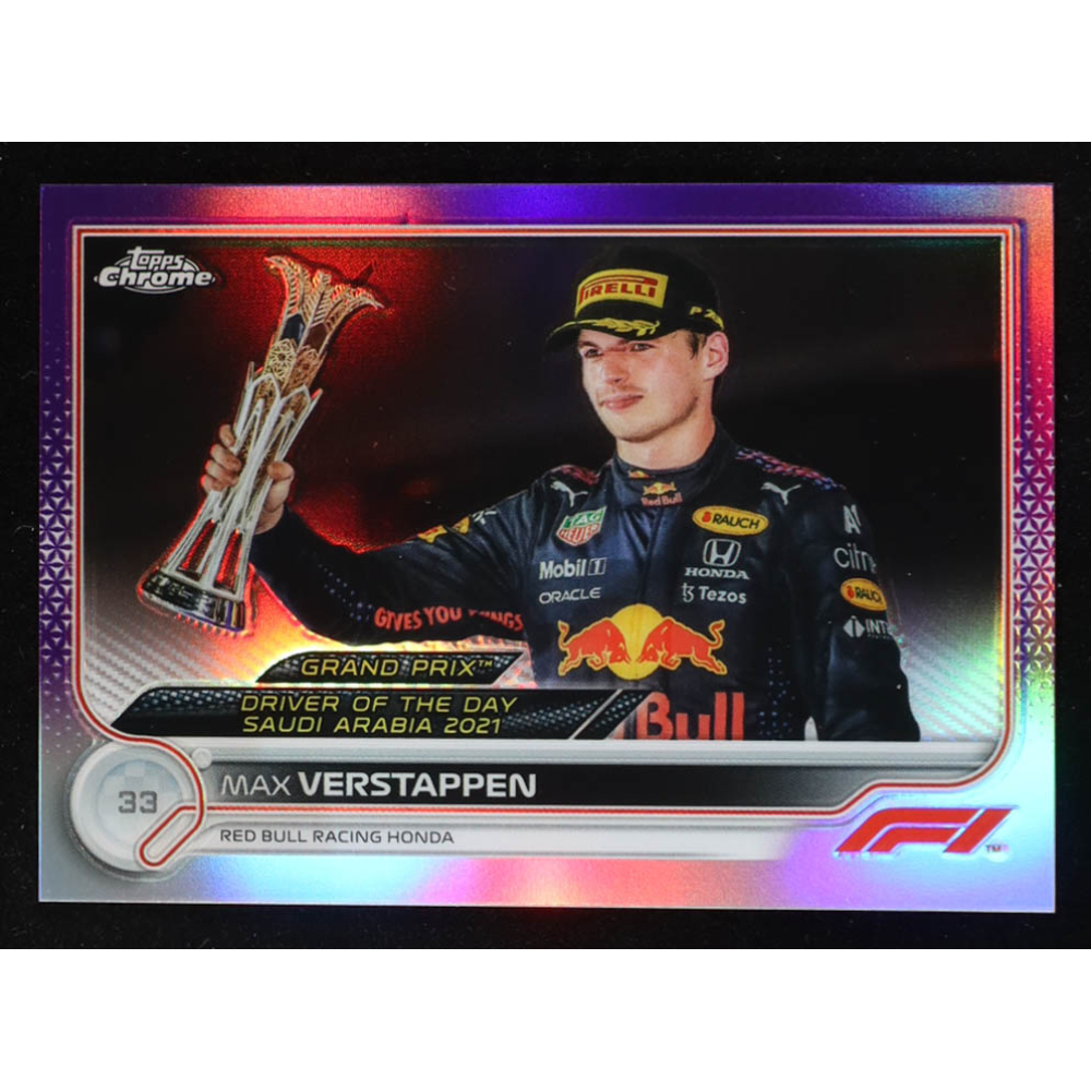 Max Verstappen 2022 Topps Chrome Formula 1 Purple Refractors #192 DOD #143/399 at PristineAuction.com