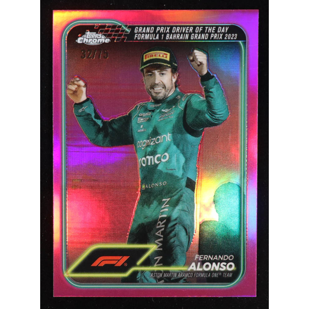 Fernando Alonso 2024 Topps Chrome Formula 1 Pink Refractors #159 DOD #32/75 at PristineAuction.com