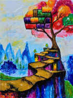 "Rooted In Stone" 2025 12x16 Original Acrylic Painting With Resin on Canvas By Elena Vaisman (Vaisman) at PristineAuction.com