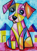 "Pup Art" 2025 12x16 Original Acrylic Painting on Canvas By Elena Vaisman (Vaisman) at PristineAuction.com