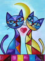 "Meowgical Night" 2025 12x16 Original Acrylic Painting on Canvas By Elena Vaisman (Vaisman) at PristineAuction.com