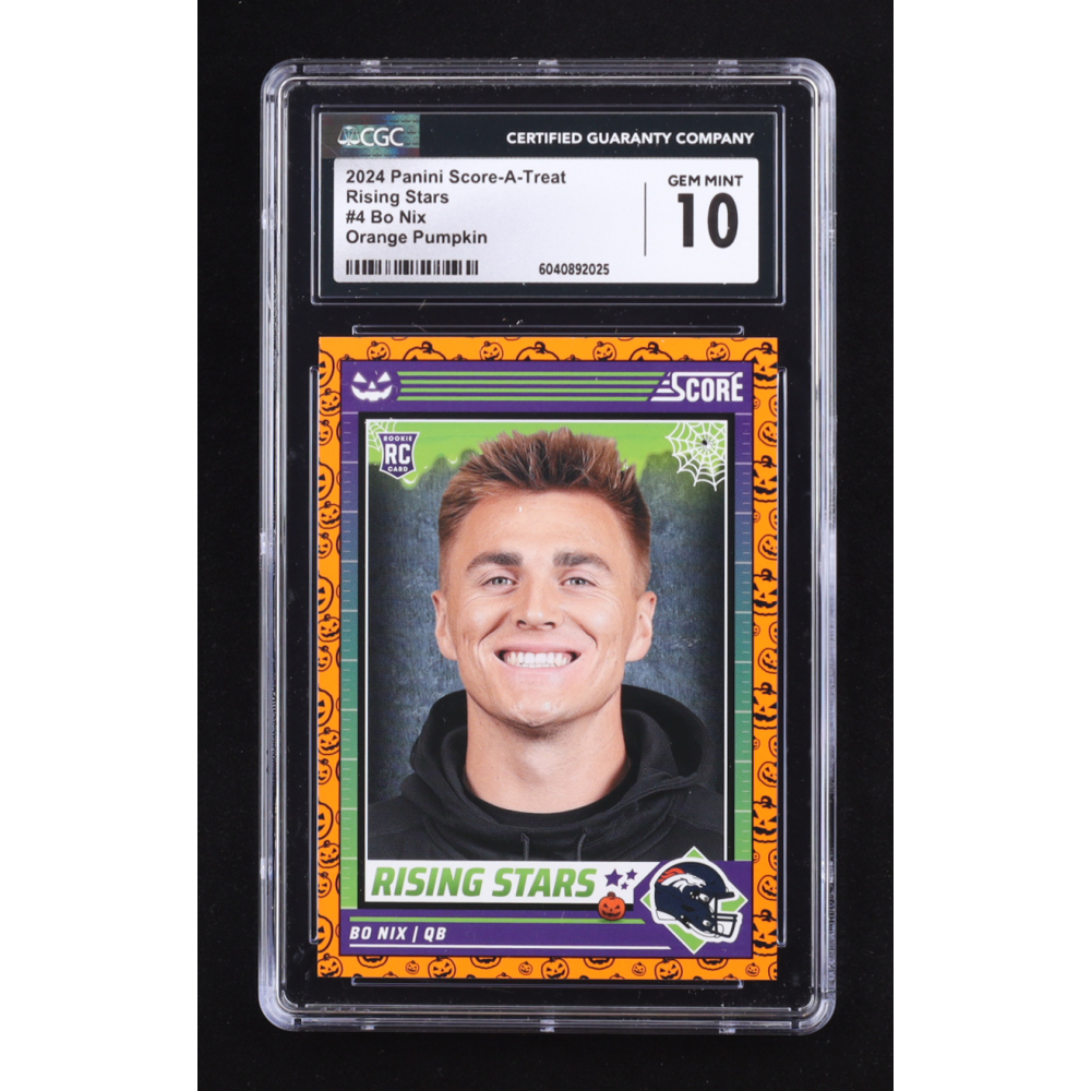 Bo Nix 2024 Score Halloween Rising Stars Pumpkin #4 RC (CGC 10) at PristineAuction.com