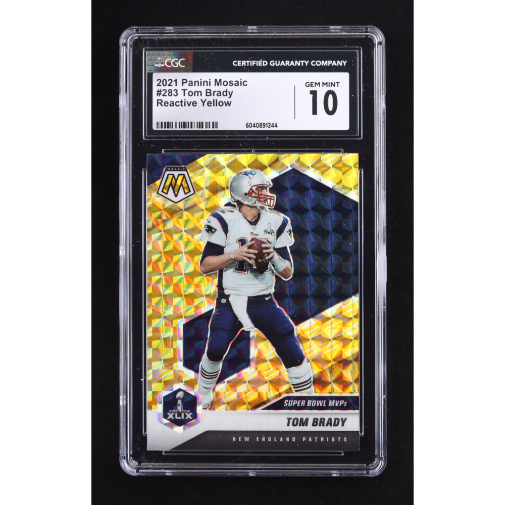Tom Brady 2021 Panini Mosaic Mosaic Reactive Yellow #283 MVP (CGC 10) at PristineAuction.com