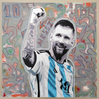 "Messi's Glory" 2025 30x30 Original Acrylic Painting on Canvas By Elena Vaisman (Vaisman) at PristineAuction.com