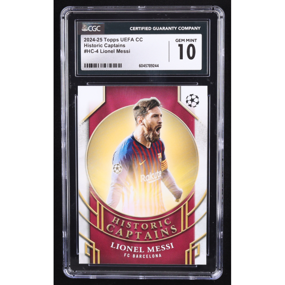 Lionel Messi 2024-25 Topps UEFA Club Competitions Historic Captains #HC4 (CGC 10) at PristineAuction.com