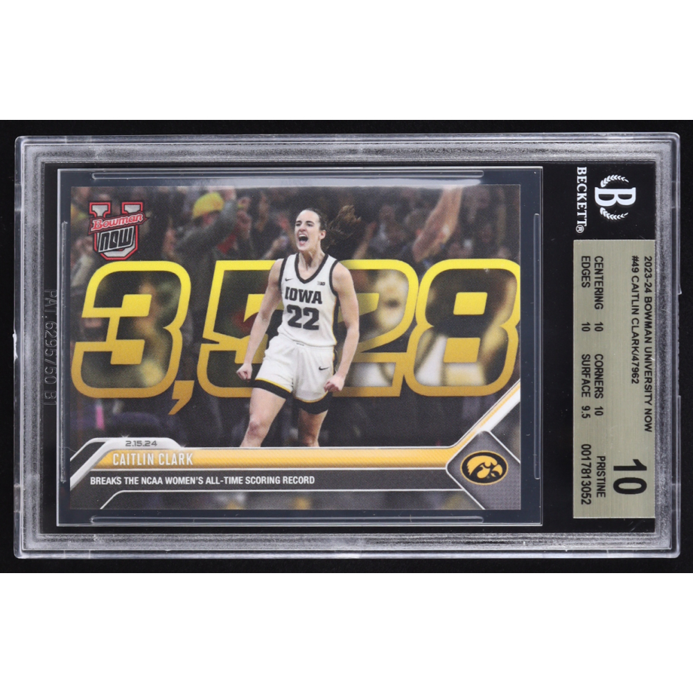 Caitlin Clark 2023-24 Bowman University Now #49 RC (BGS 10) at PristineAuction.com