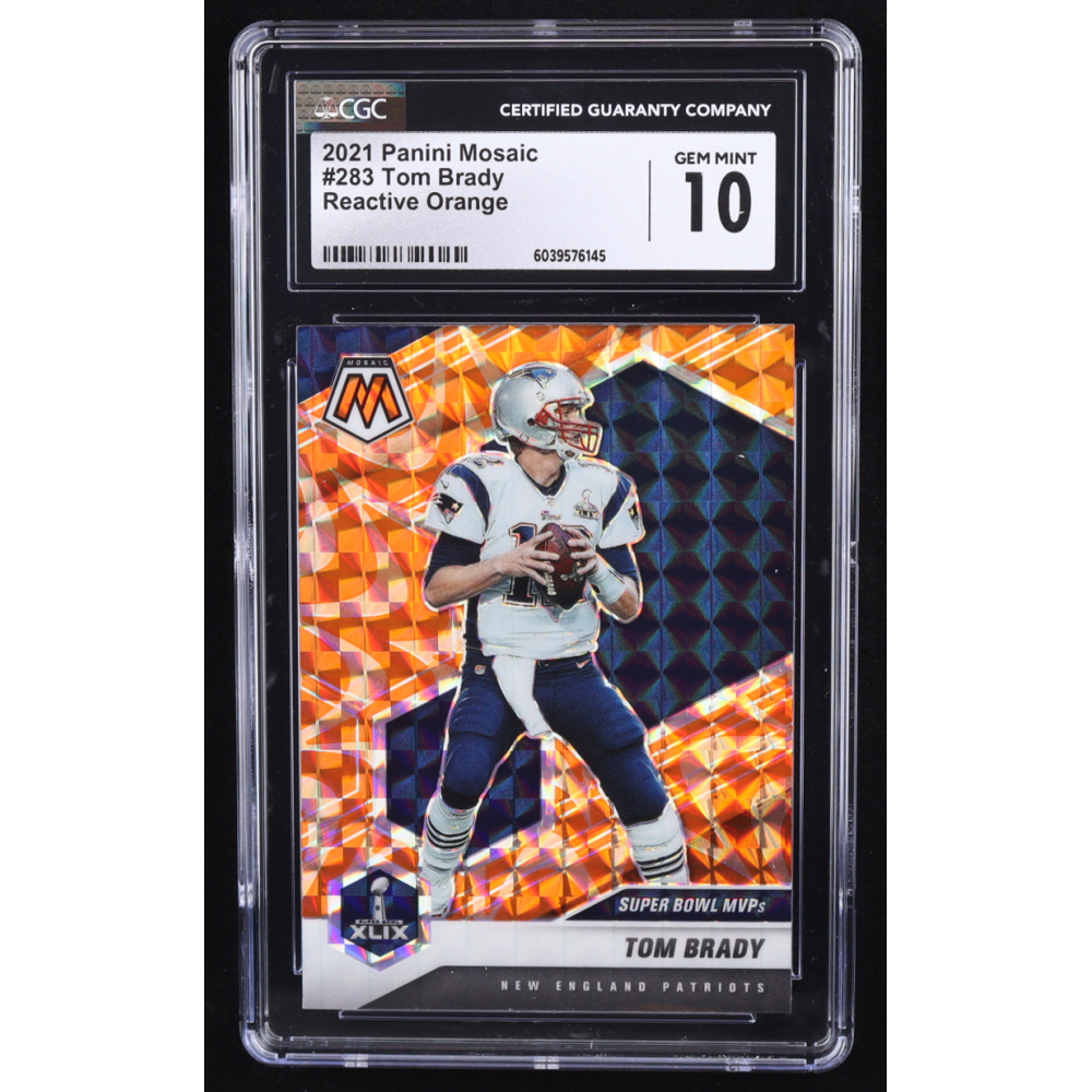 Tom Brady 2021 Panini Mosaic Mosaic Reactive Orange #283 MVP (CGC 10) at PristineAuction.com