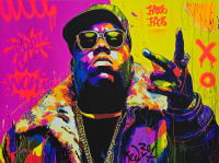 “Biggie In Neon” 18x24 2025 Original Painting on Rolled Canvas by Tadas Zaicikas | TedyZet (Zaicikas) at PristineAuction.com