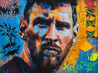 “Messi XXX” 18x24 2025 Original Painting on Rolled Canvas by Tadas Zaicikas | TedyZet (Zaicikas) at PristineAuction.com