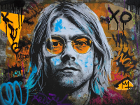 “Kurt Cobain _Faded Icon” 18x24 2025 Original Painting on Rolled Canvas by Tadas Zaicikas | TedyZet (Zaicikas) at PristineAuction.com