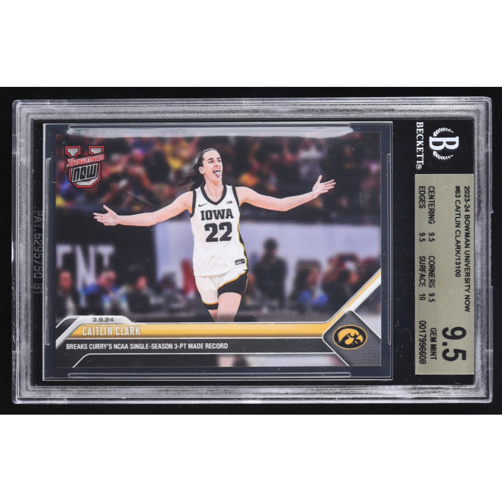 Caitlin Clark 2023-24 Bowman University Now #63 RC (BGS 10) at PristineAuction.com