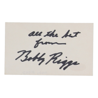Bobby Riggs Signed Index Card Inscribed "All the Best, From" (ACOA) at PristineAuction.com