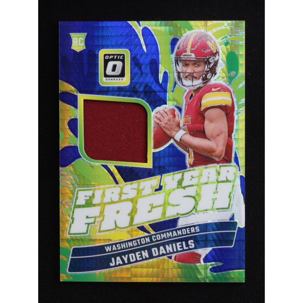 Jayden Daniels 2024 Donruss Optic First Year Fresh Jerseys Blue Hyper #17 RC at PristineAuction.com