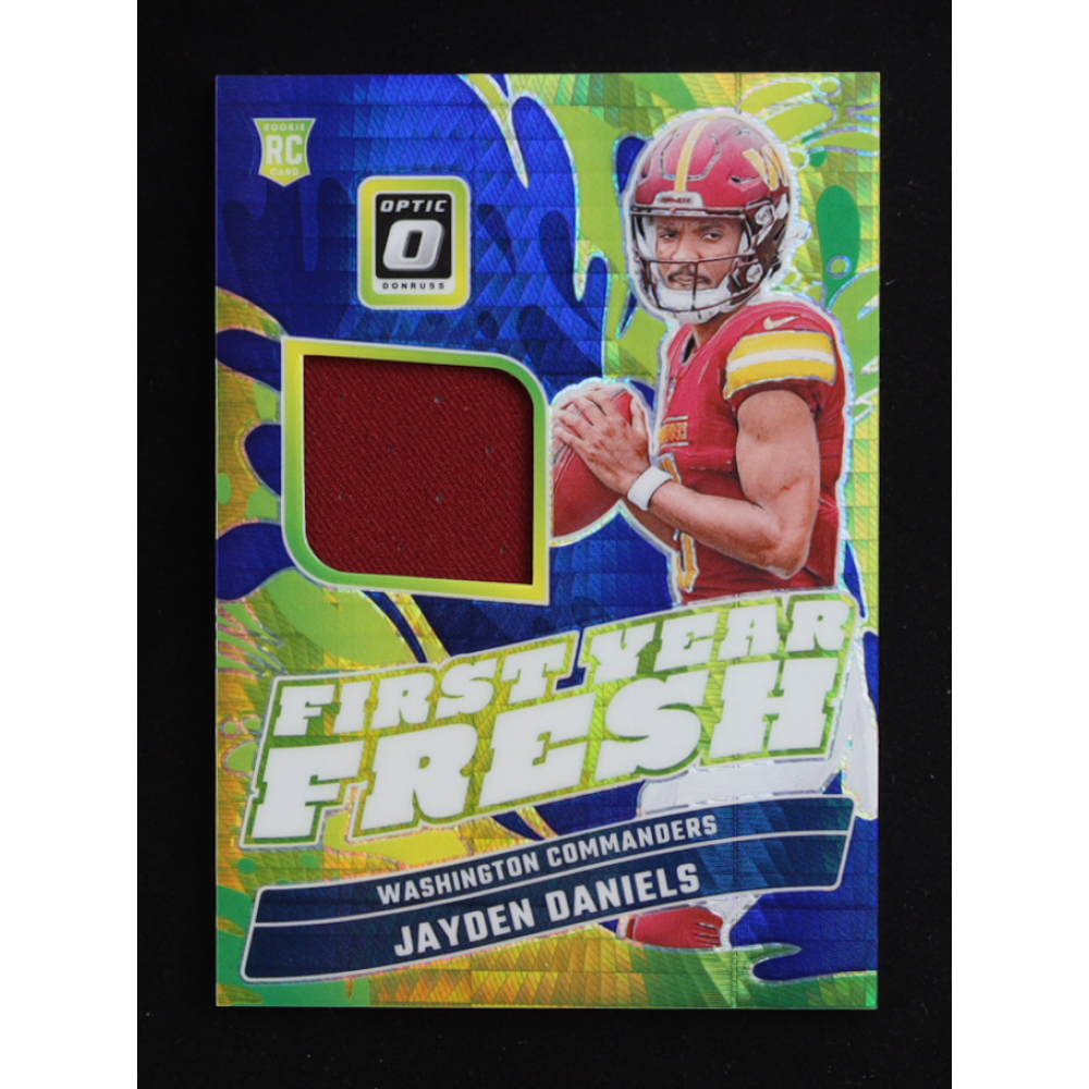 Jayden Daniels 2024 Donruss Optic First Year Fresh Jerseys Blue Hyper #17 RC at PristineAuction.com