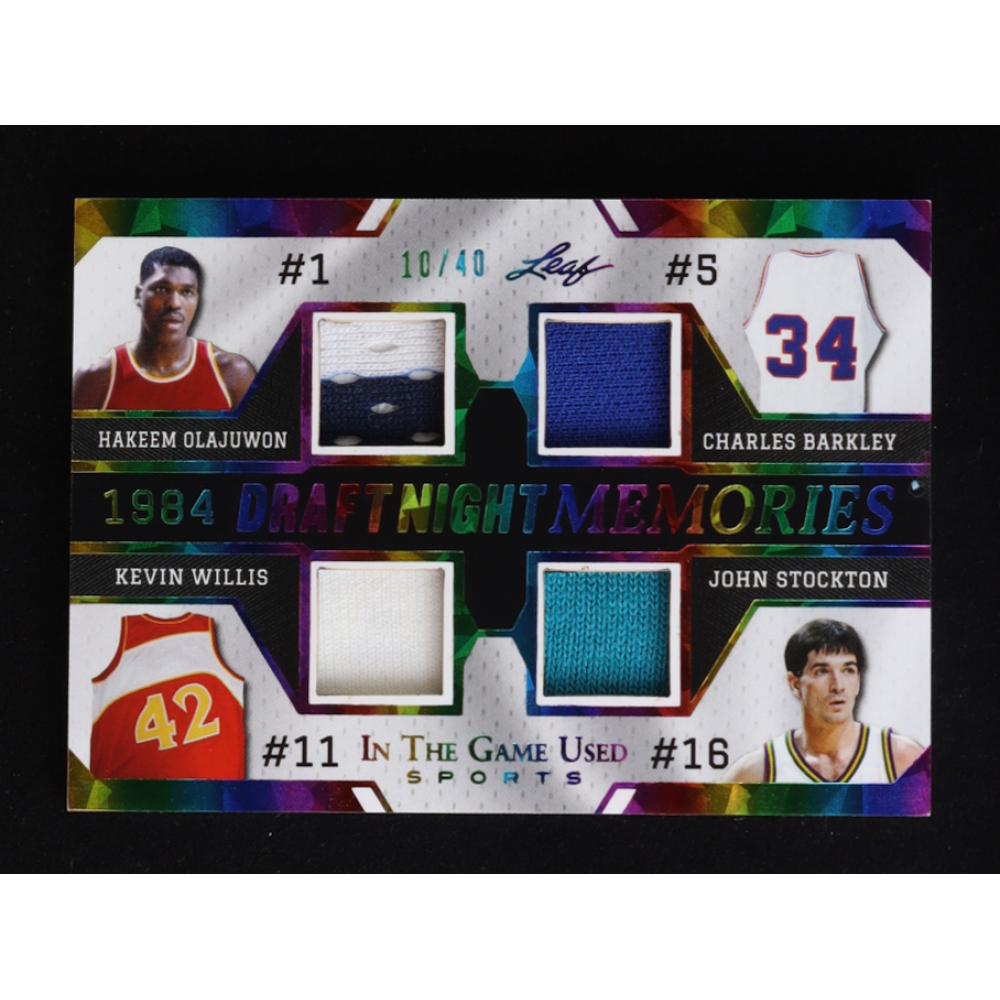 Hakeem Olajuwon / Charles Barkley / Kevin Willis / John Stockton 2024 Leaf ITG Used Sports 1984 Draft Night Memories Rainbow Crystal #DNM12 #10/40 at PristineAuction.com